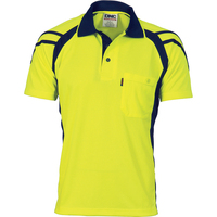 DNC Cool Breathe Stripe Panel Polo Shirt - Short Sleeve - Yellow/Navy
